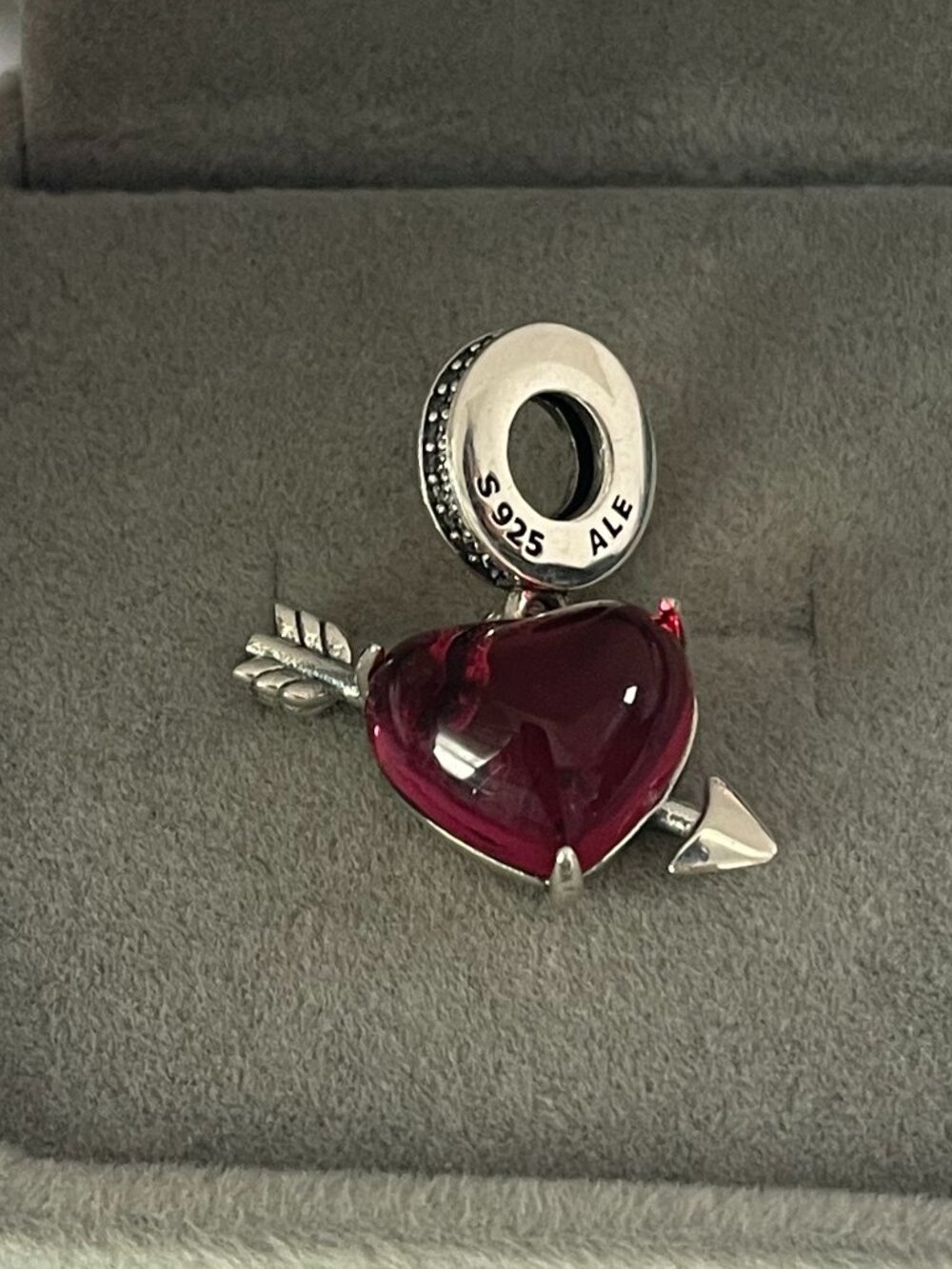Pandora Red Heart & Arrow Murano Glass Dangle Charm